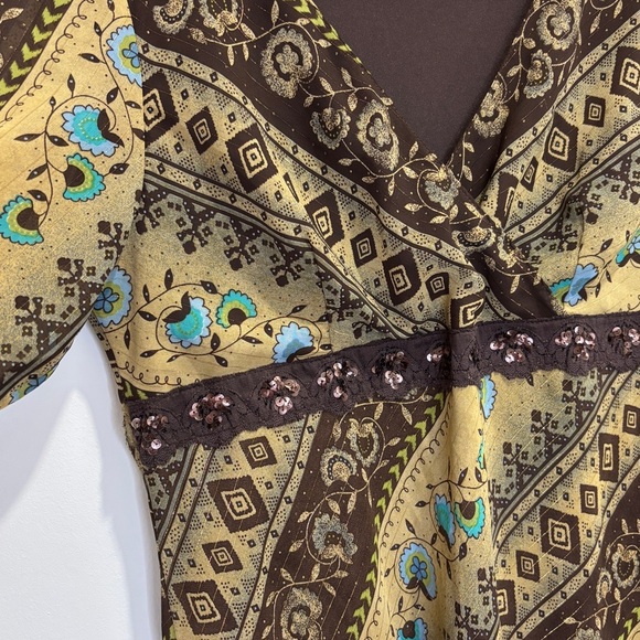 Brown Boho Y2K V-Neck Bell Sleeve Blouse M - Picture 5 of 14